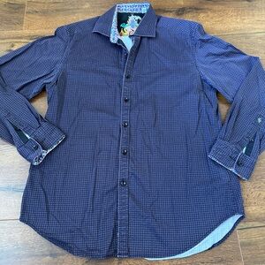 Robert Graham Mens Medium Dress Shirt Long Sleeve Button-Front Blue Designer